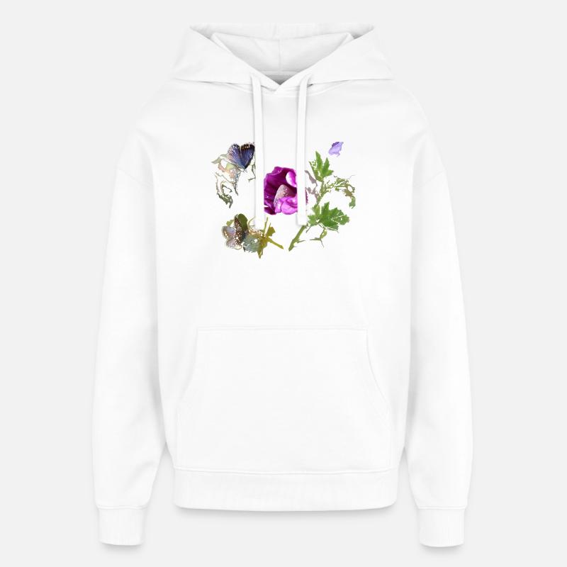 Papillons bleus à la mauve - Sweat à capuche unisexe Stanley/Stella Oversized - blanc