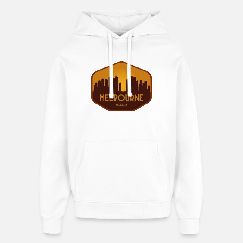Melbourne Skyline Badge - Sweat à capuche unisexe Stanley/Stella Oversized - blanc
