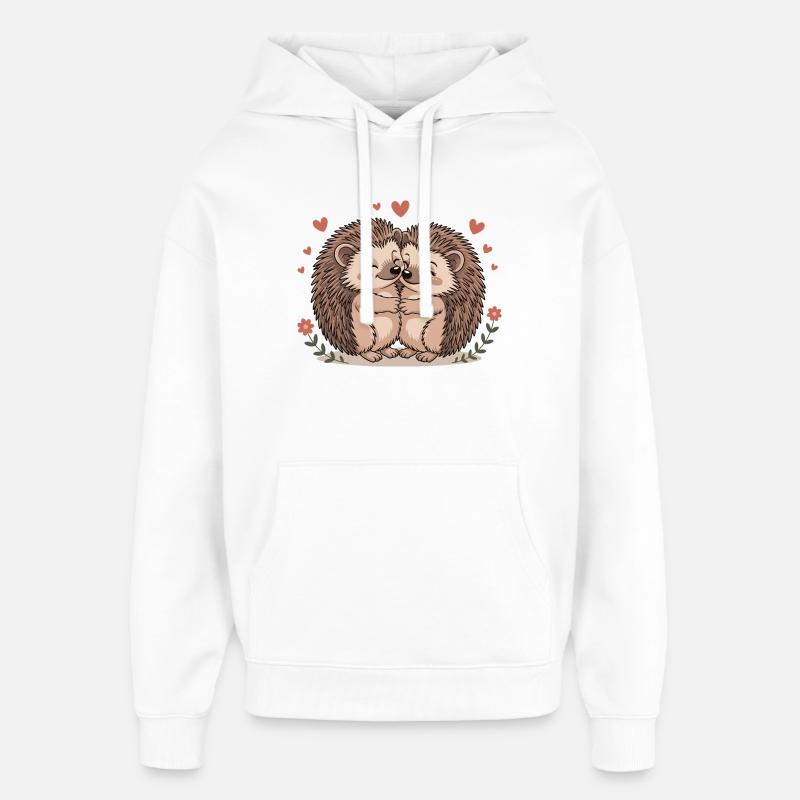 Un couple hérisson amoureux au cœur - Sweat à capuche unisexe Stanley/Stella Oversized - blanc