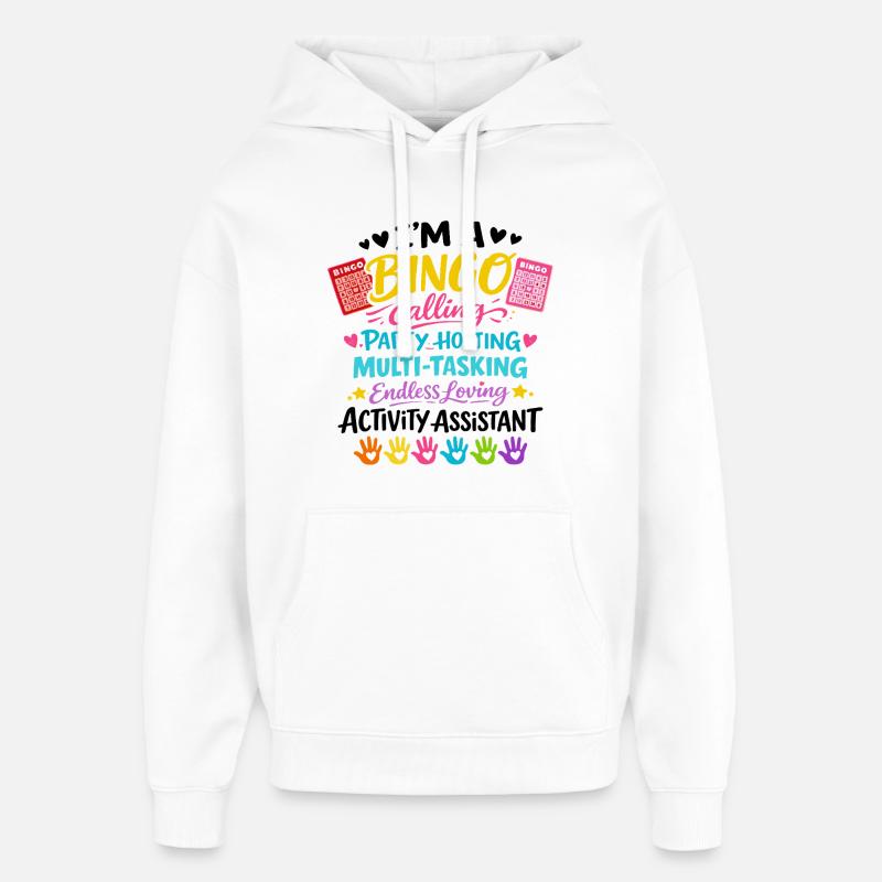 Assistant d'Animation Bingo Activités Cadeau - Sweat à capuche unisexe Stanley/Stella Oversized - blanc