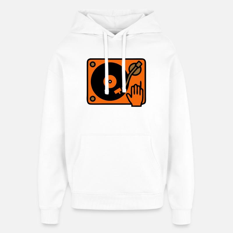 DJ Turntable grattant à la main - Sweat à capuche unisexe Stanley/Stella Oversized - blanc