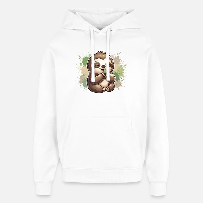 Sloth with leaf cuddles - Oversized Unisex Hoodie by Stanley/Stella - white