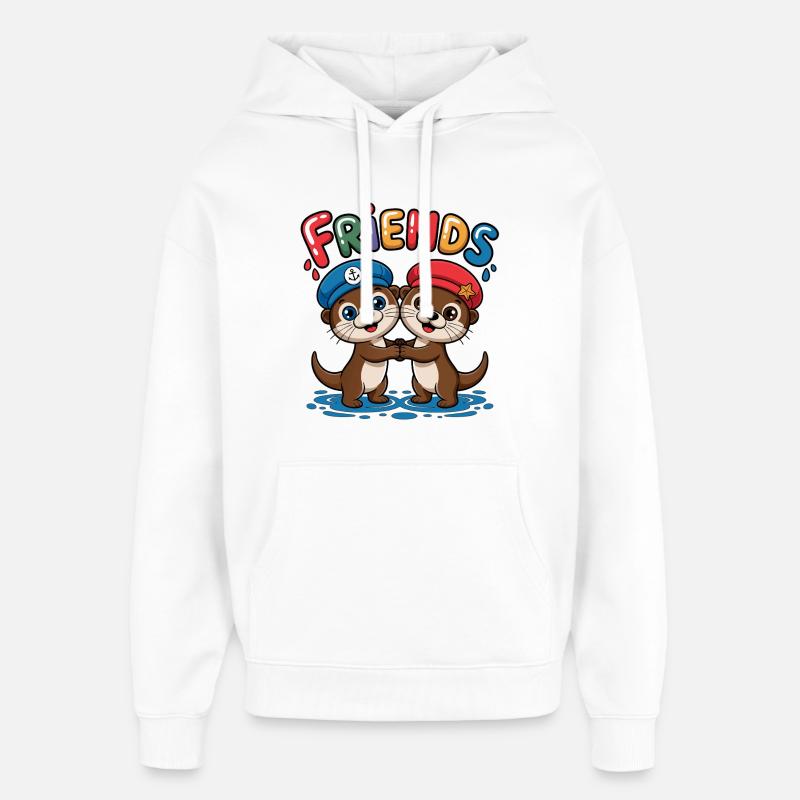 Illustration mignonne de loutre amitié - Sweat à capuche unisexe Stanley/Stella Oversized - blanc