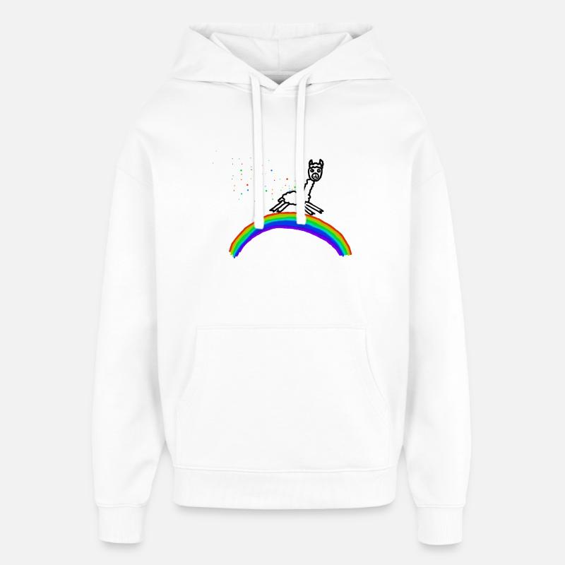 Rainbow Alpaca Confetti Pattern - Oversized Unisex Hoodie by Stanley/Stella - white