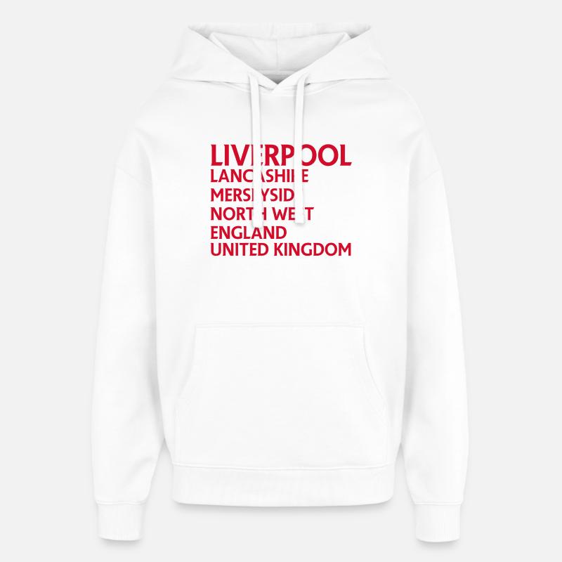 Liverpool – Angleterre Conception des paroles - Sweat à capuche unisexe Stanley/Stella Oversized - blanc