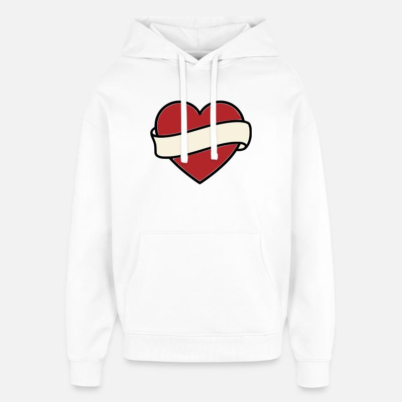 Tattoo Heart Banner Scroll Vector - Oversized Unisex Hoodie by Stanley/Stella - white