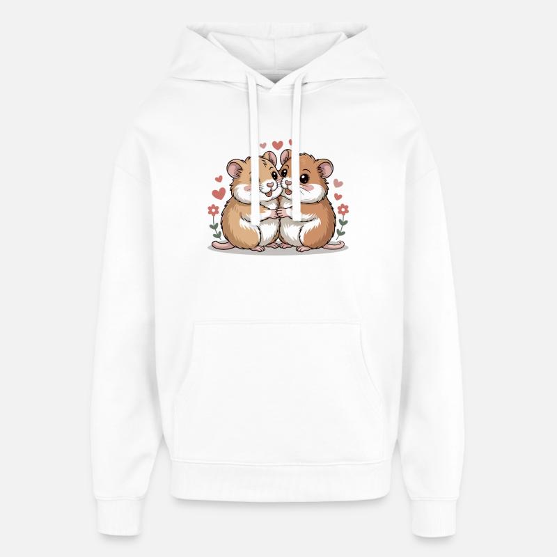 Couple de hamsters pour la Saint-Valentin - Sweat à capuche unisexe Stanley/Stella Oversized - blanc