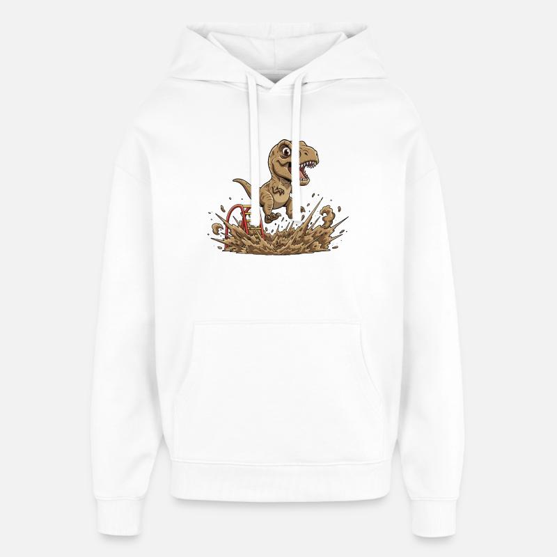 Dino saute dans la boue - Sweat à capuche unisexe Stanley/Stella Oversized - blanc