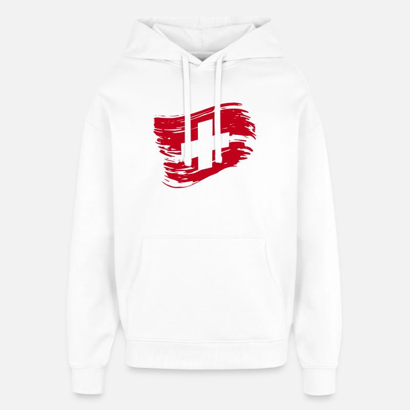Drapeau suisse - Drapeau suisse - Sweat à capuche unisexe Stanley/Stella Oversized - blanc