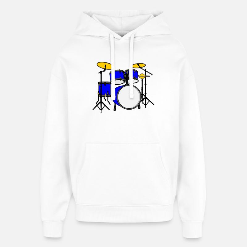Kit de batterie logo bleu - Sweat à capuche unisexe Stanley/Stella Oversized - blanc