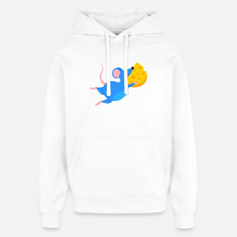 Souris bleue heureuse et fromage jaune - Sweat à capuche unisexe Stanley/Stella Oversized - blanc