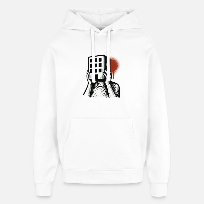 Masque de bâtiment - Illustration artistique - Sweat à capuche unisexe Stanley/Stella Oversized - blanc