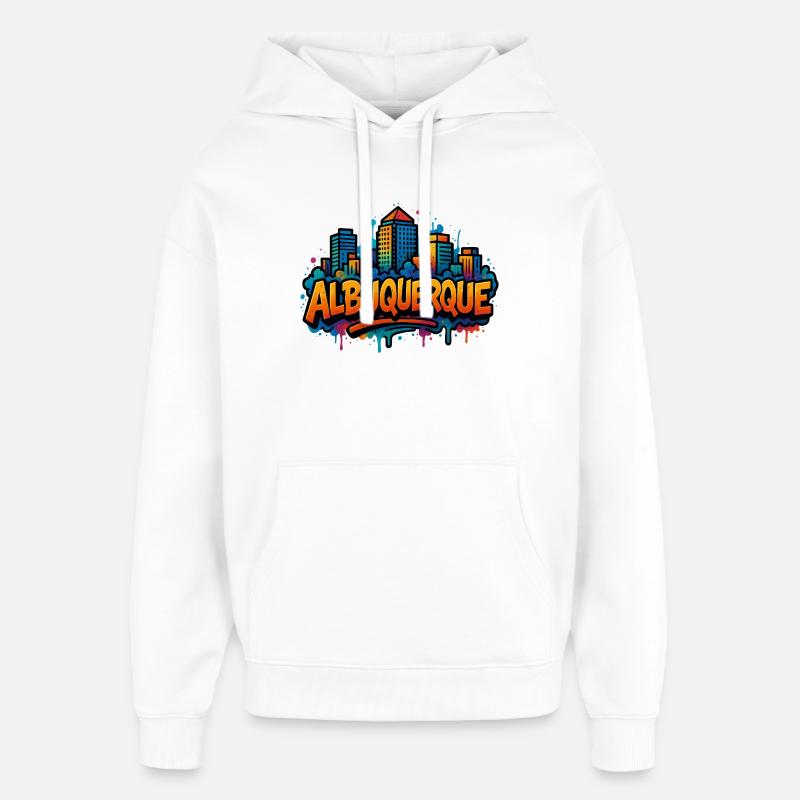 Albuquerque Graffiti Skyline - Oversized Unisex Hoodie by Stanley/Stella - white