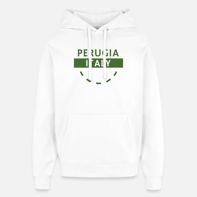 Pérouse, Italie, Emblème vert - Sweat à capuche unisexe Stanley/Stella Oversized - blanc