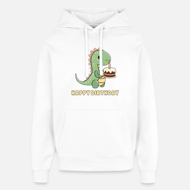 Dino avec un gâteau d’anniversaire - Sweat à capuche unisexe Stanley/Stella Oversized - blanc