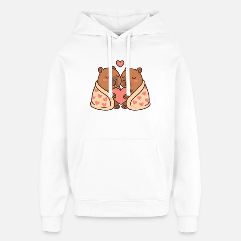 Capybara Paar – Eingekuschelt mit Herzmotiv - Oversized Unisex Hoodie von Stanley/Stella - Weiß