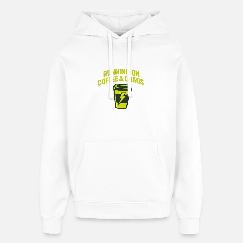 Café & Chaos : Mode Course - Sweat à capuche unisexe Stanley/Stella Oversized - blanc