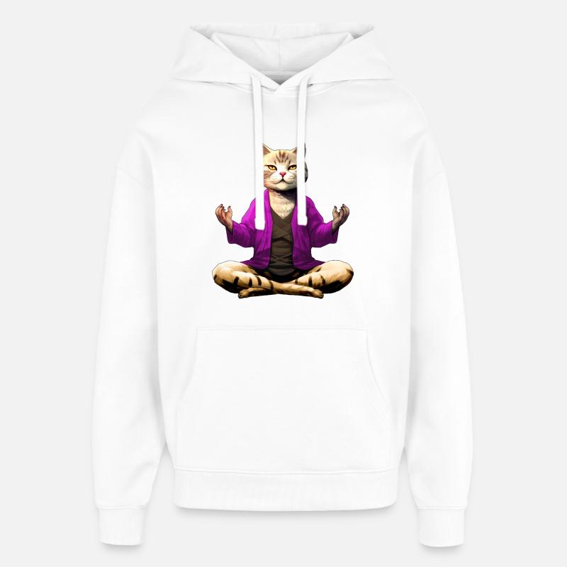 Chat Yogi - Sweat à capuche unisexe Stanley/Stella Oversized - blanc