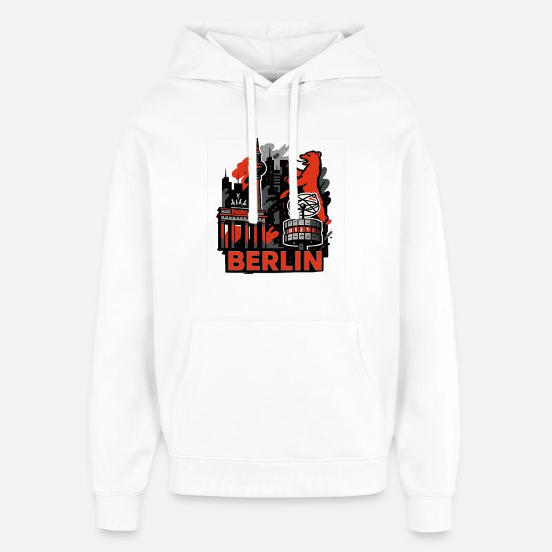 Berlin Skyline Bear - Sweat à capuche unisexe Stanley/Stella Oversized - blanc