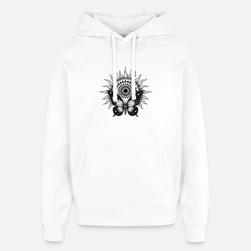 Soleil sacré – Papillon Cosmique - Sweat à capuche unisexe Stanley/Stella Oversized - blanc