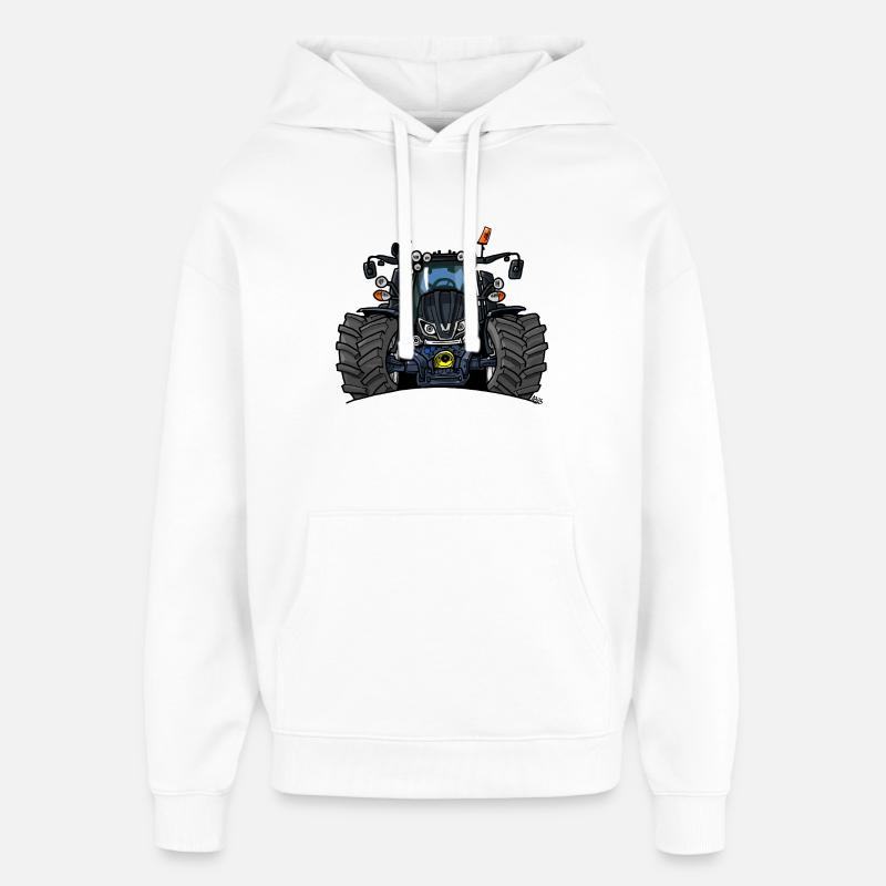 1396-TRACTEUR EN V NOIR - Sweat à capuche unisexe Stanley/Stella Oversized - blanc