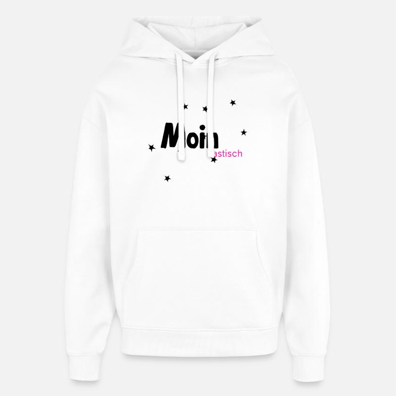 MOINtastic Lettrage rose fluo - Sweat à capuche unisexe Stanley/Stella Oversized - blanc