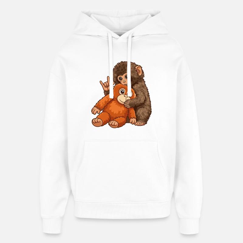 Cadeau mignon Singe Punch Monkey - Sweat à capuche unisexe Stanley/Stella Oversized - blanc