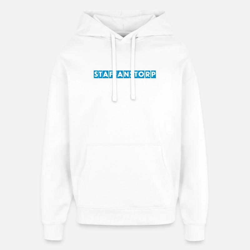 Staffanstorp – Conception de texte bleu - Sweat à capuche unisexe Stanley/Stella Oversized - blanc