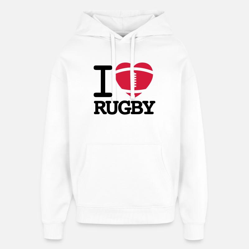 I love Rugby - Sweat à capuche unisexe Stanley/Stella Oversized - blanc
