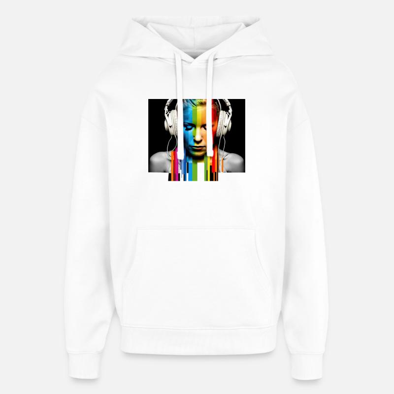 Rainbow Pulse : Portrait des écouteurs - Sweat à capuche unisexe Stanley/Stella Oversized - blanc