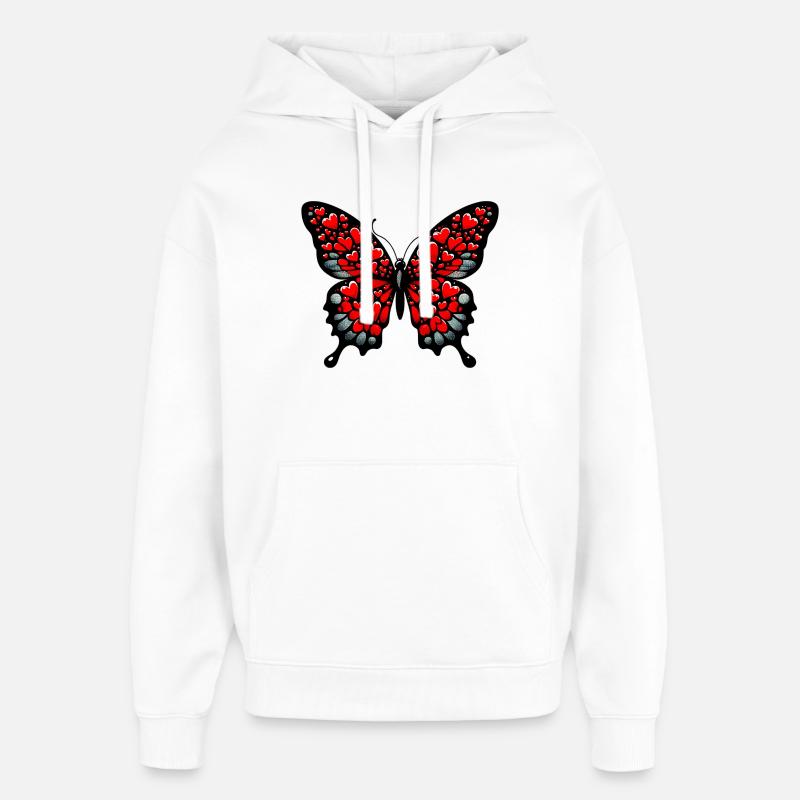 Papillon avec des cœurs - Sweat à capuche unisexe Stanley/Stella Oversized - blanc