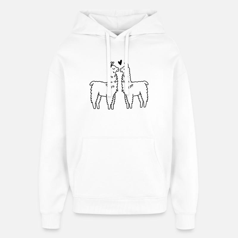Lamas amoureux - Sweat à capuche unisexe Stanley/Stella Oversized - blanc