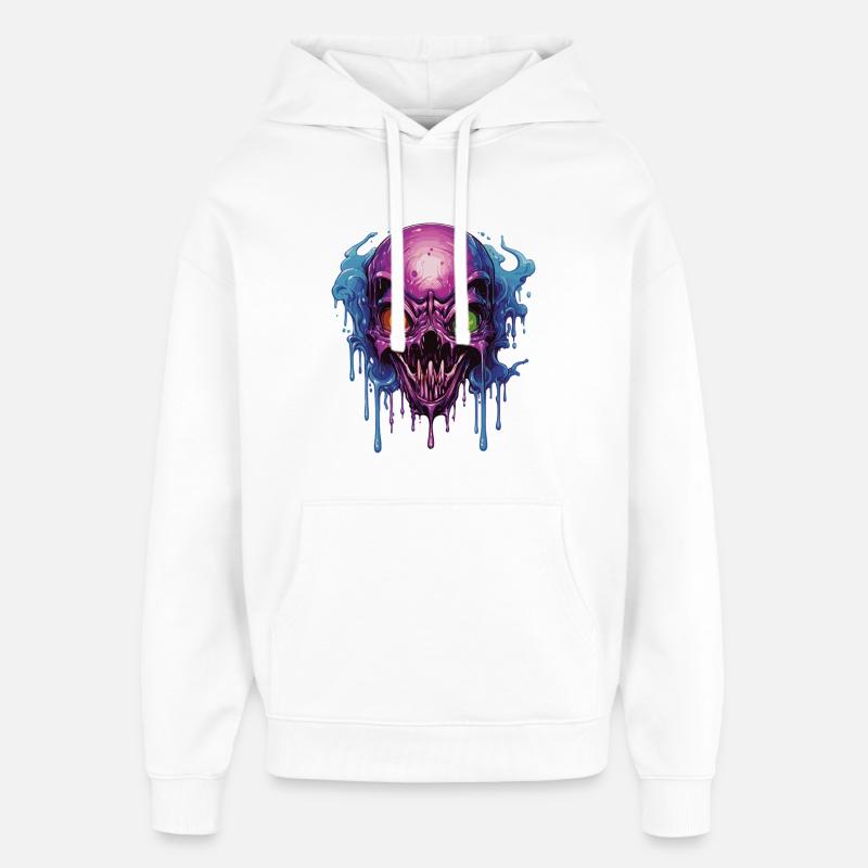 Crâne psychédélique en violet et bleu - Sweat à capuche unisexe Stanley/Stella Oversized - blanc
