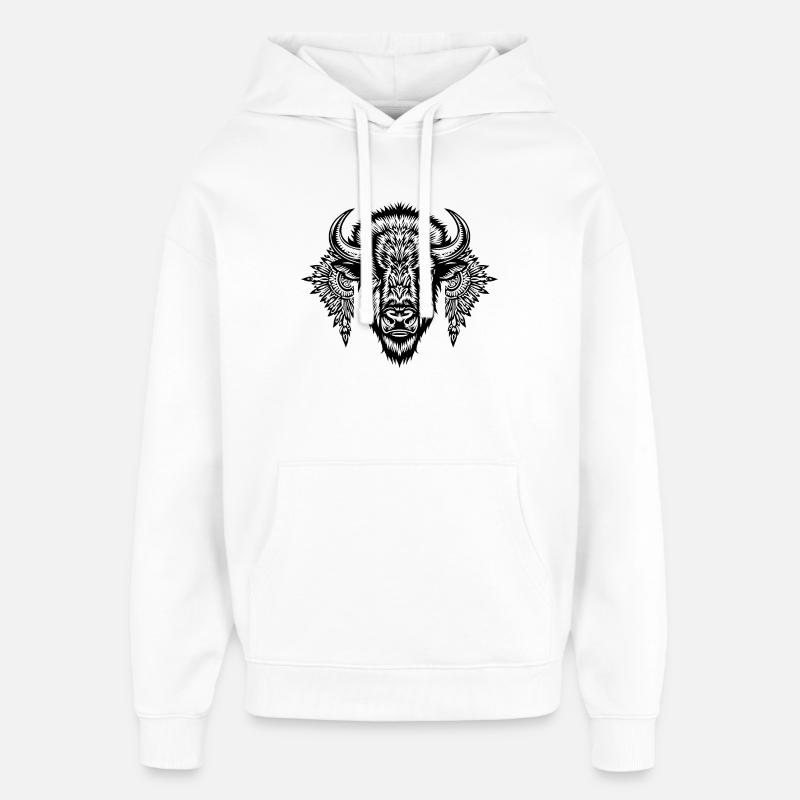 Glyphe ornemental du bison - Sweat à capuche unisexe Stanley/Stella Oversized - blanc