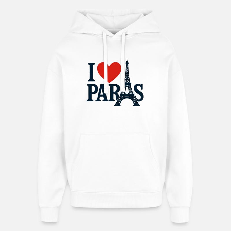 I Love Paris Eiffel Heart - Sweat à capuche unisexe Stanley/Stella Oversized - blanc