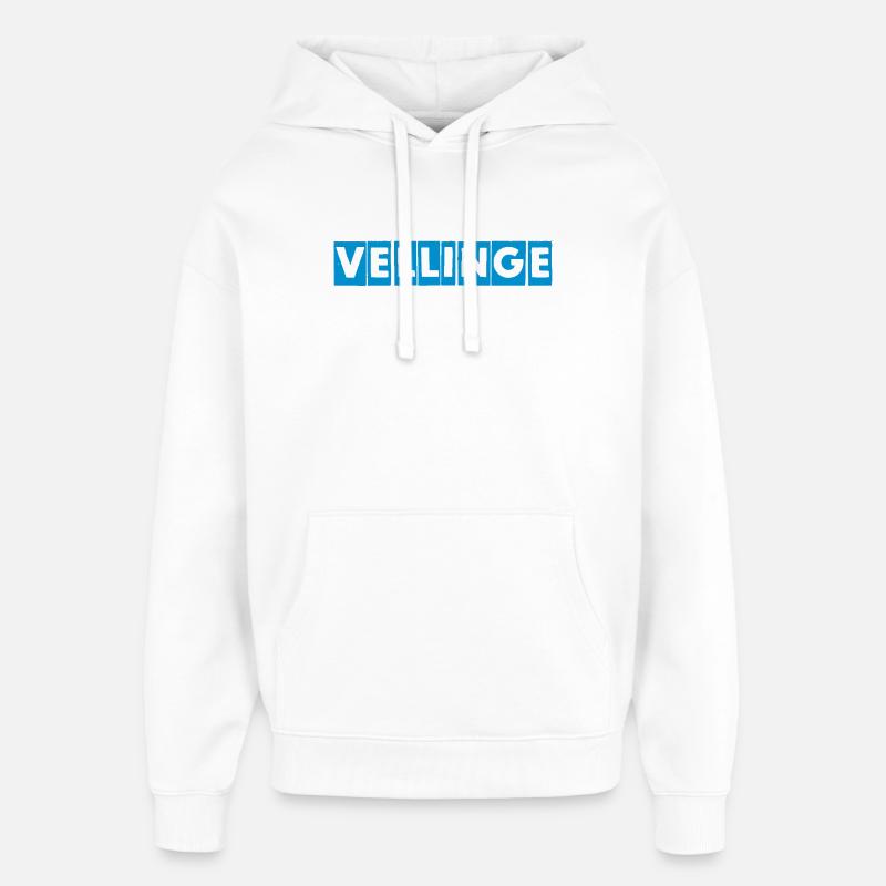 Vellinge – Conception de texte bleu - Sweat à capuche unisexe Stanley/Stella Oversized - blanc