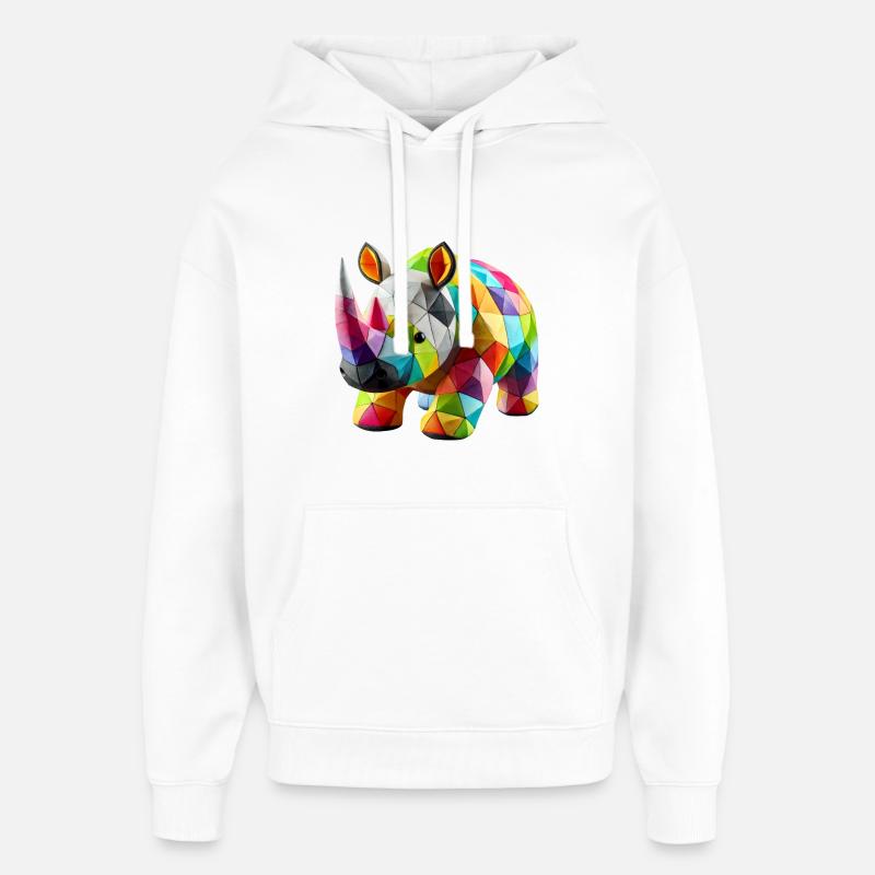 rhinocéros rhino polygones patchwork - Sweat à capuche unisexe Stanley/Stella Oversized - blanc