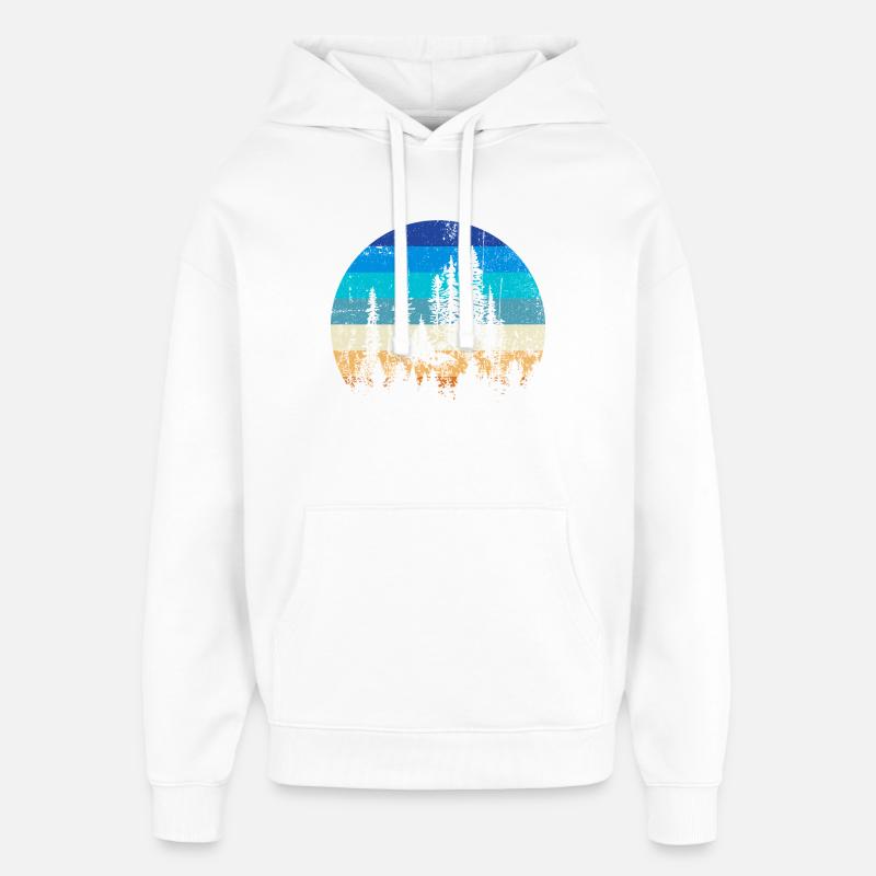 Sunset Forest Silhouette Imprimer - Sweat à capuche unisexe Stanley/Stella Oversized - blanc