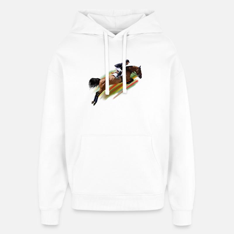 Dynamischer Springreiter auf Galoppritt - Oversized Unisex Hoodie von Stanley/Stella - Weiß
