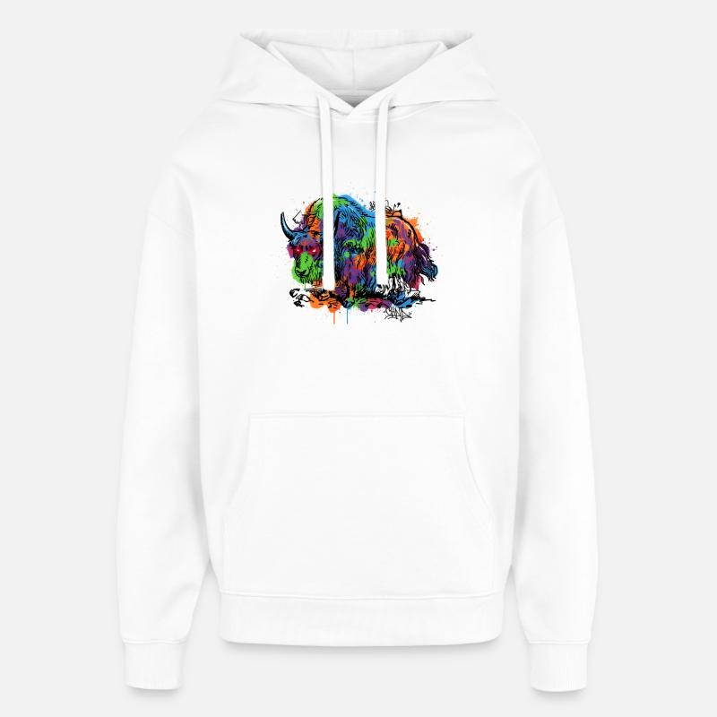 Rainbow Yak Graffiti Pattern - Oversized Unisex Hoodie by Stanley/Stella - white