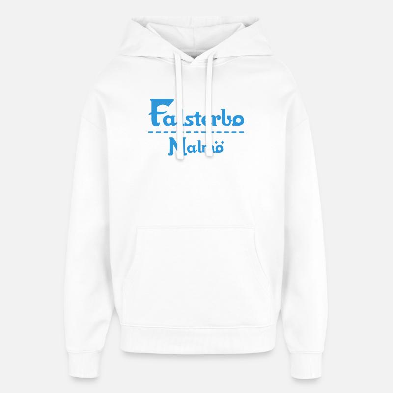 Centrum Malmö – Conception de texte bleu - Sweat à capuche unisexe Stanley/Stella Oversized - blanc