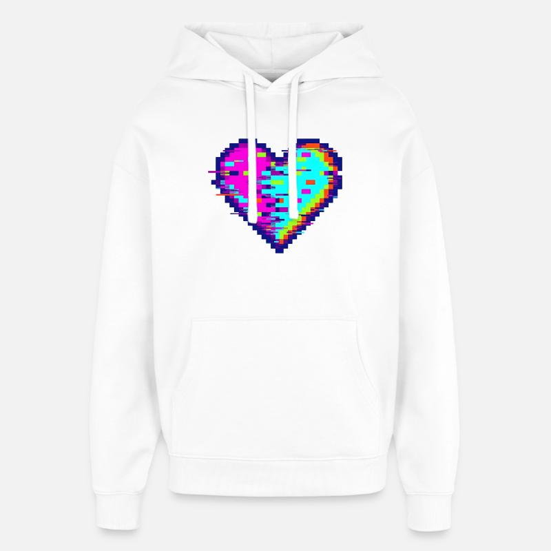 Cœur Glitch Pixel Néon Amour - Sweat à capuche unisexe Stanley/Stella Oversized - blanc