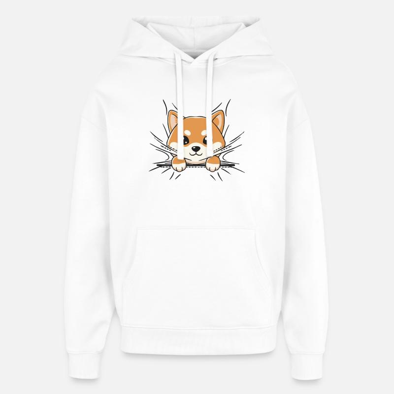 Shiba Inu Émergeant Kawaii - Sweat à capuche unisexe Stanley/Stella Oversized - blanc