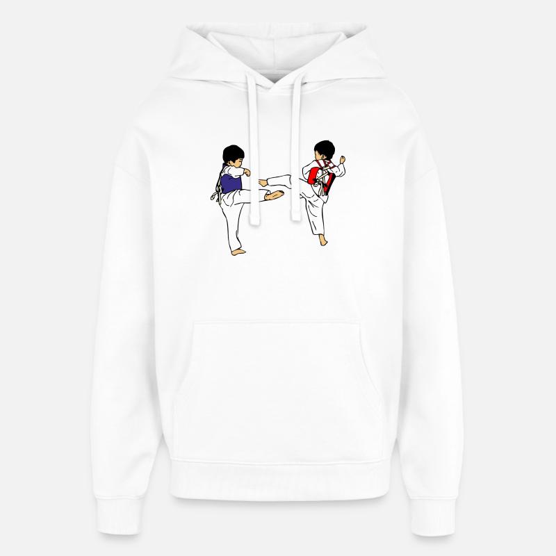 Deux enfants de taekwondo sparring - Sweat à capuche unisexe Stanley/Stella Oversized - blanc