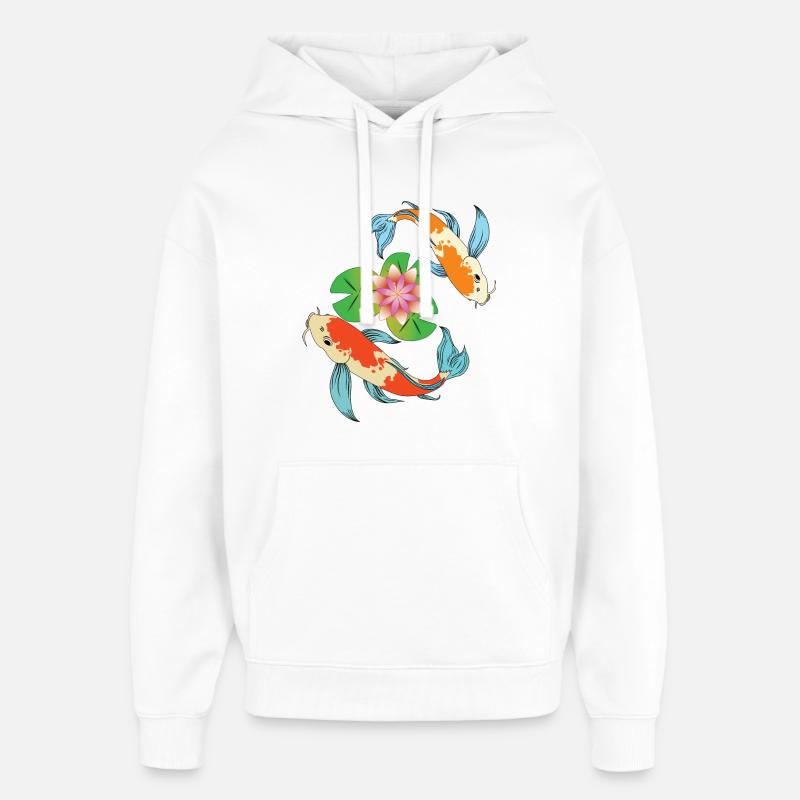 Koi et fleur de lotus - Sweat à capuche unisexe Stanley/Stella Oversized - blanc