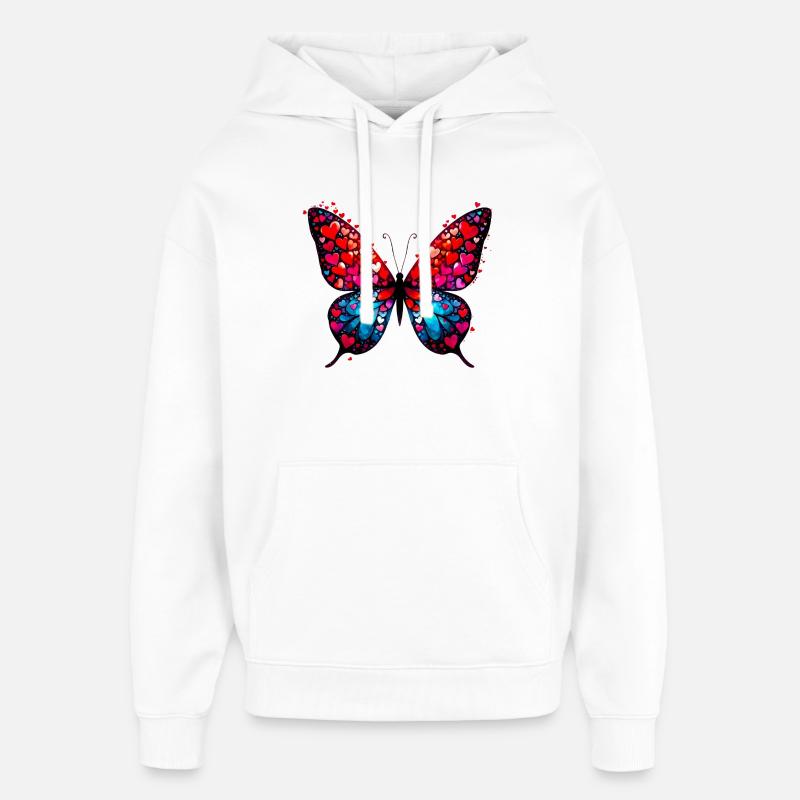 Papillon avec des cœurs - Sweat à capuche unisexe Stanley/Stella Oversized - blanc