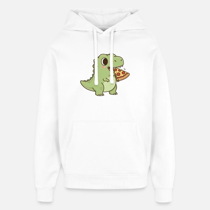 T-Rex mange une pizza - Sweat à capuche unisexe Stanley/Stella Oversized - blanc
