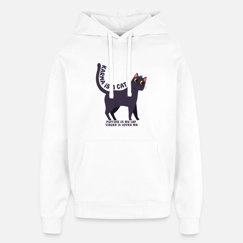 Le karma est un chat - Sweat à capuche unisexe Stanley/Stella Oversized - blanc