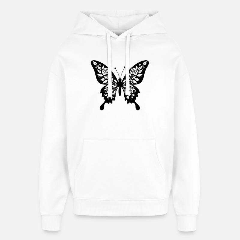 Papillon fleur filigrane - Sweat à capuche unisexe Stanley/Stella Oversized - blanc