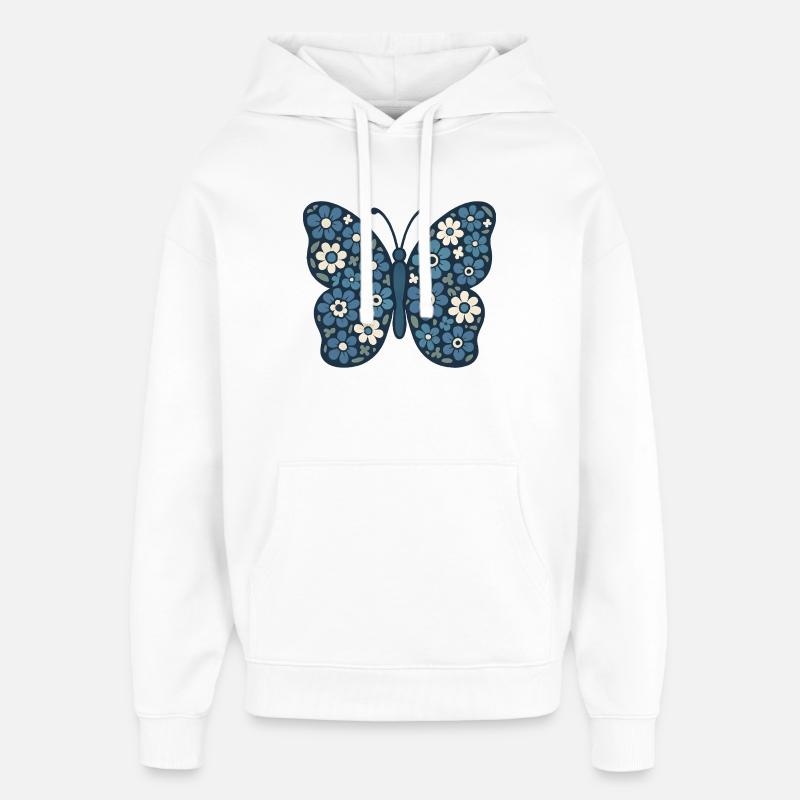 Fleurs Bleues Papillon Floral - Sweat à capuche unisexe Stanley/Stella Oversized - blanc